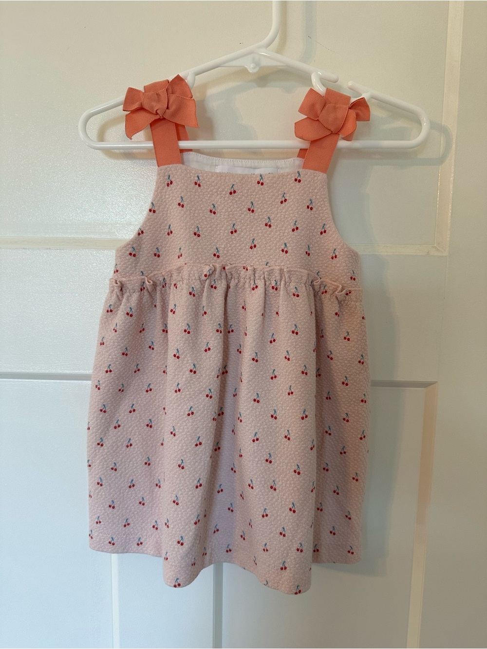 SZ 12-18 mos Zara Light Pink Cherry-Print Dress with Coral Bow Straps
